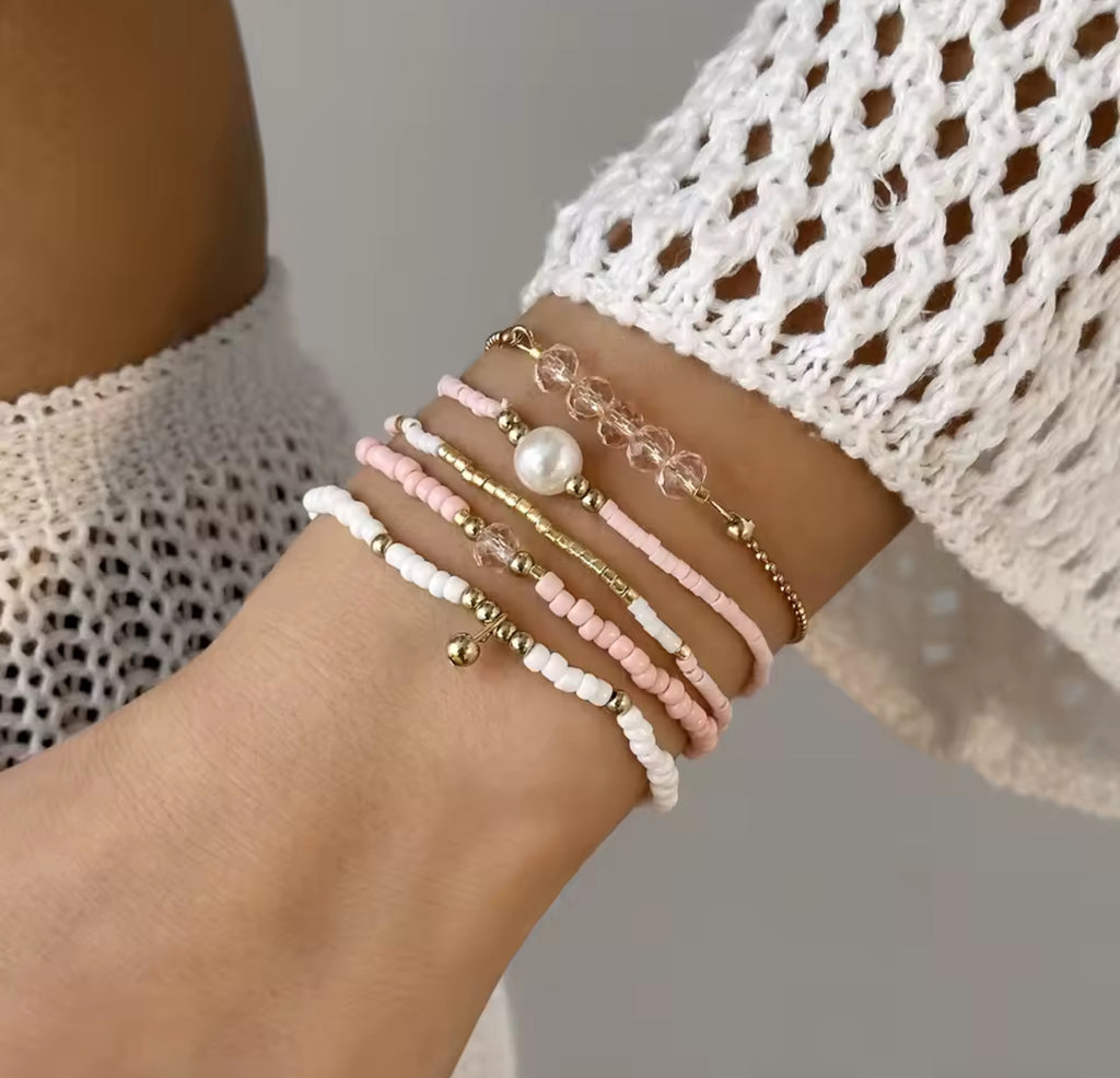 Bijoux ensemble  bracelet rose doré blanc avec perle 31