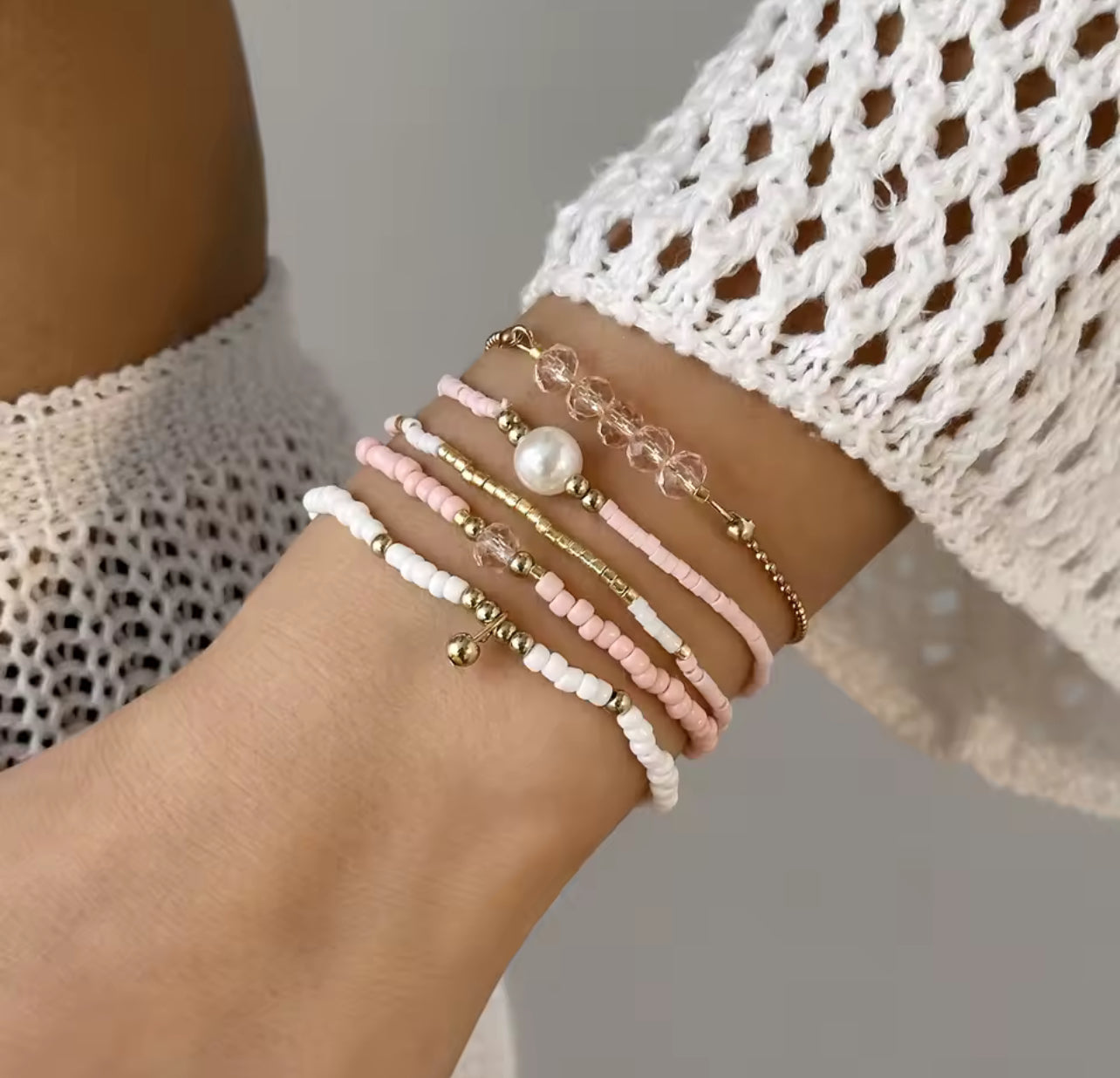 Bijoux ensemble  bracelet rose doré blanc avec perle 31