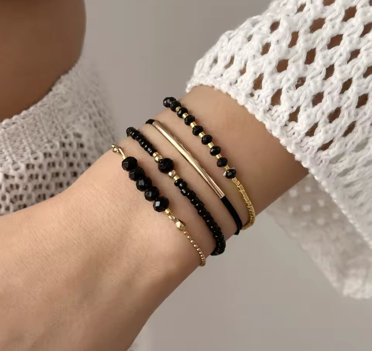 Bijoux ensemble de bracelet noir doré avec perle 30