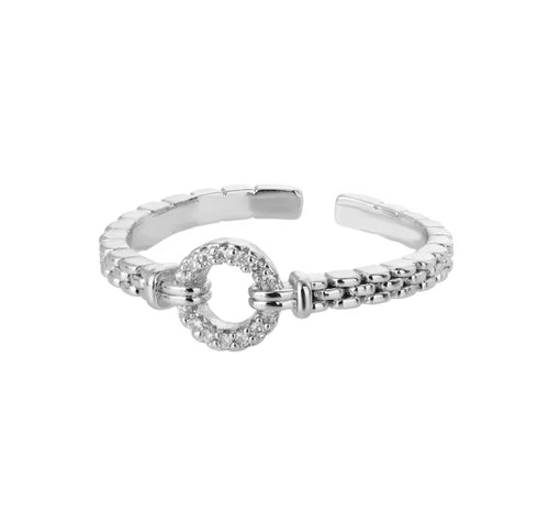 Bague argenté ronde cristaux 42
