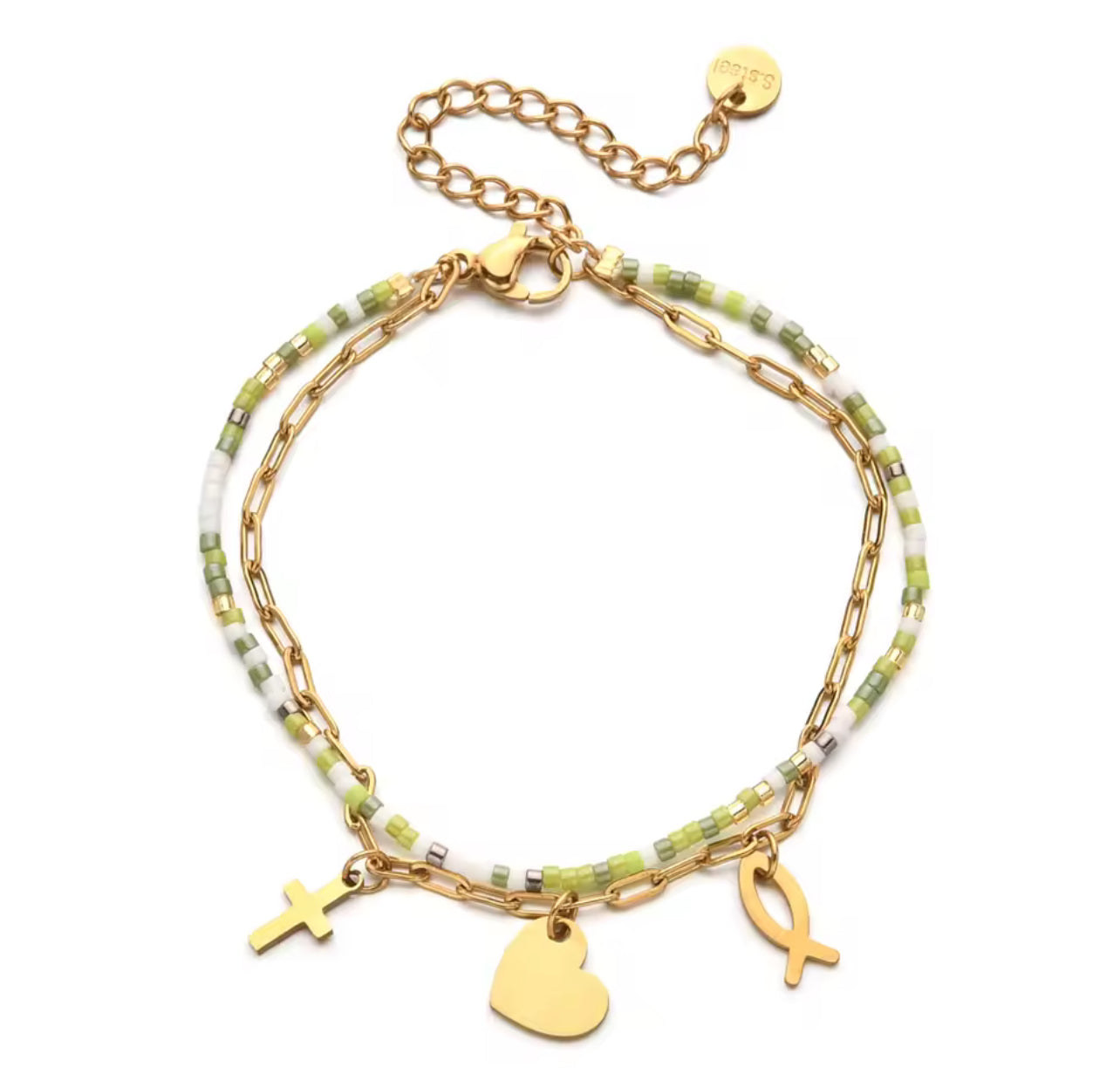 Bijoux bracelet lea vert et doré 28