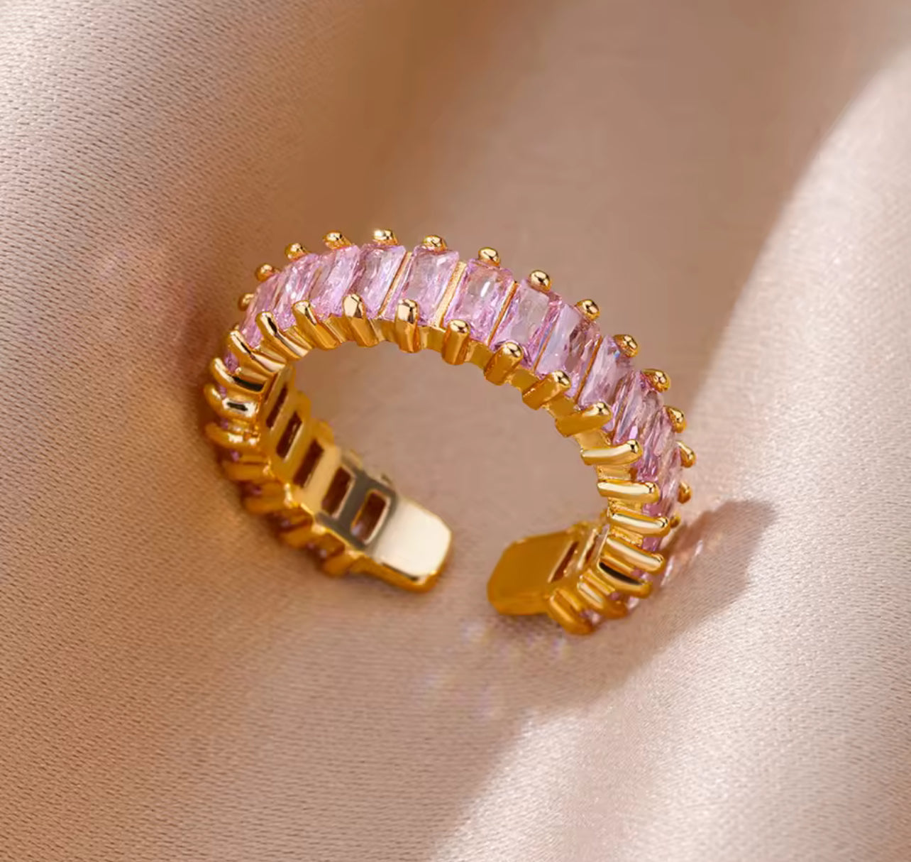 Bijoux Bague doré cristaux rose 1