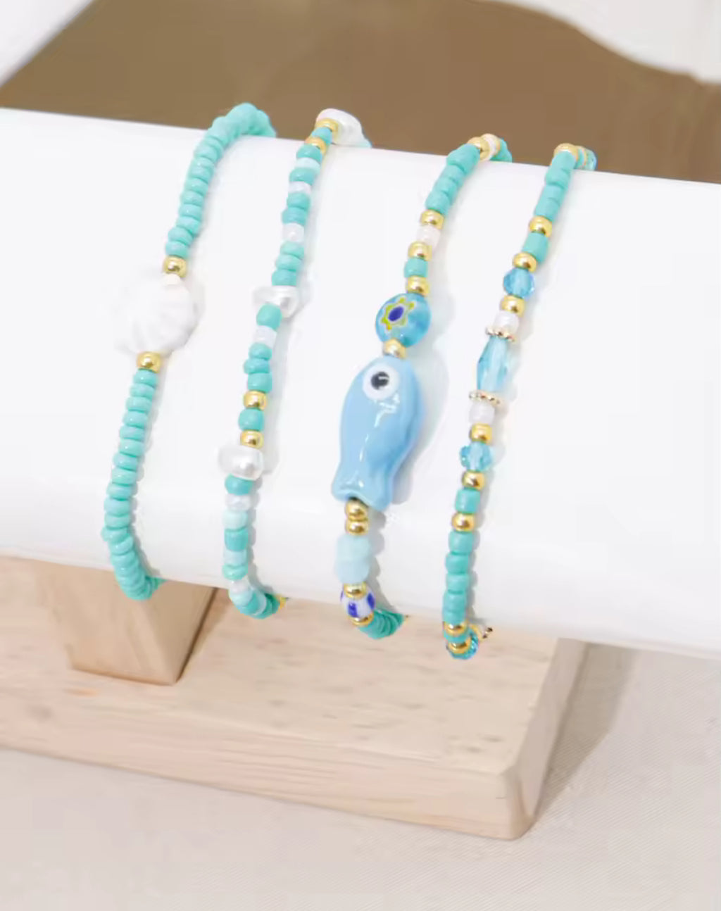 Bijoux ensemble de bracelet turquoise poisson avec perles 18
