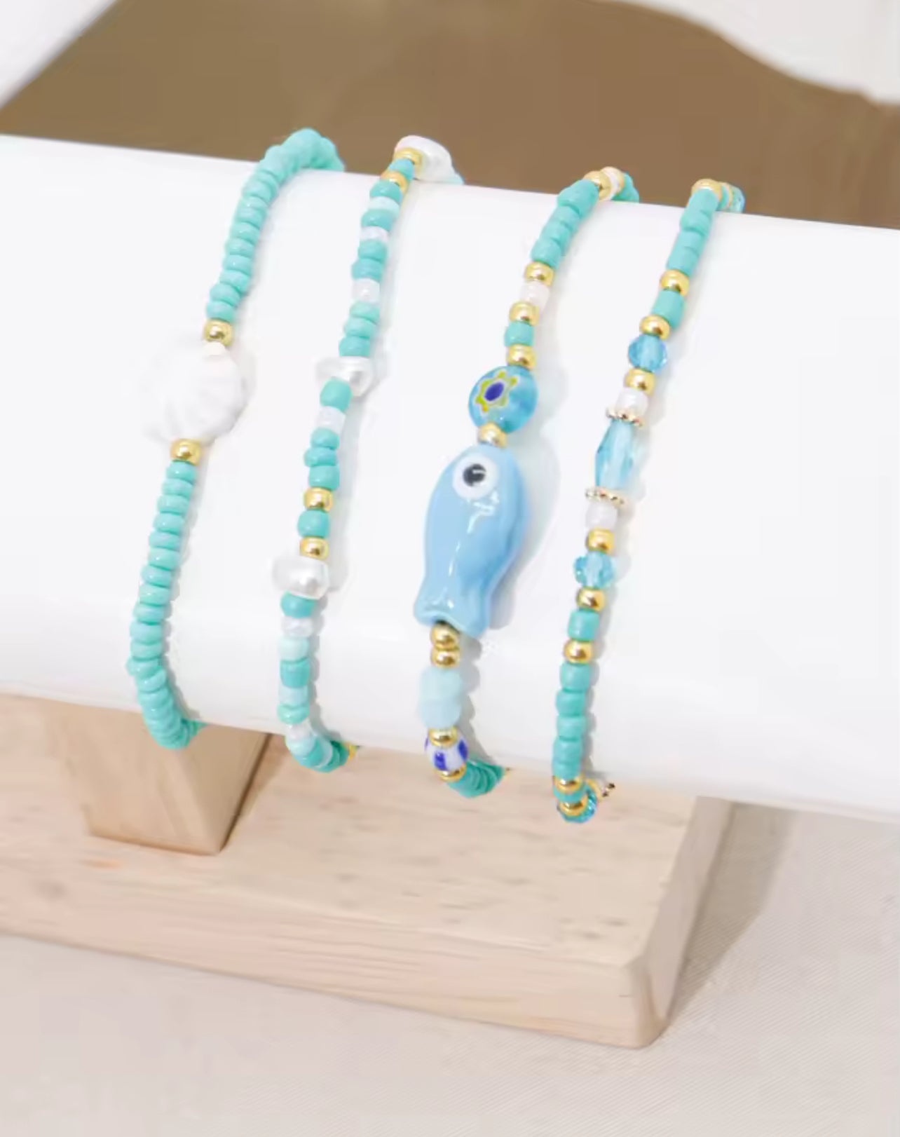 Bijoux ensemble de bracelet turquoise poisson avec perles 18