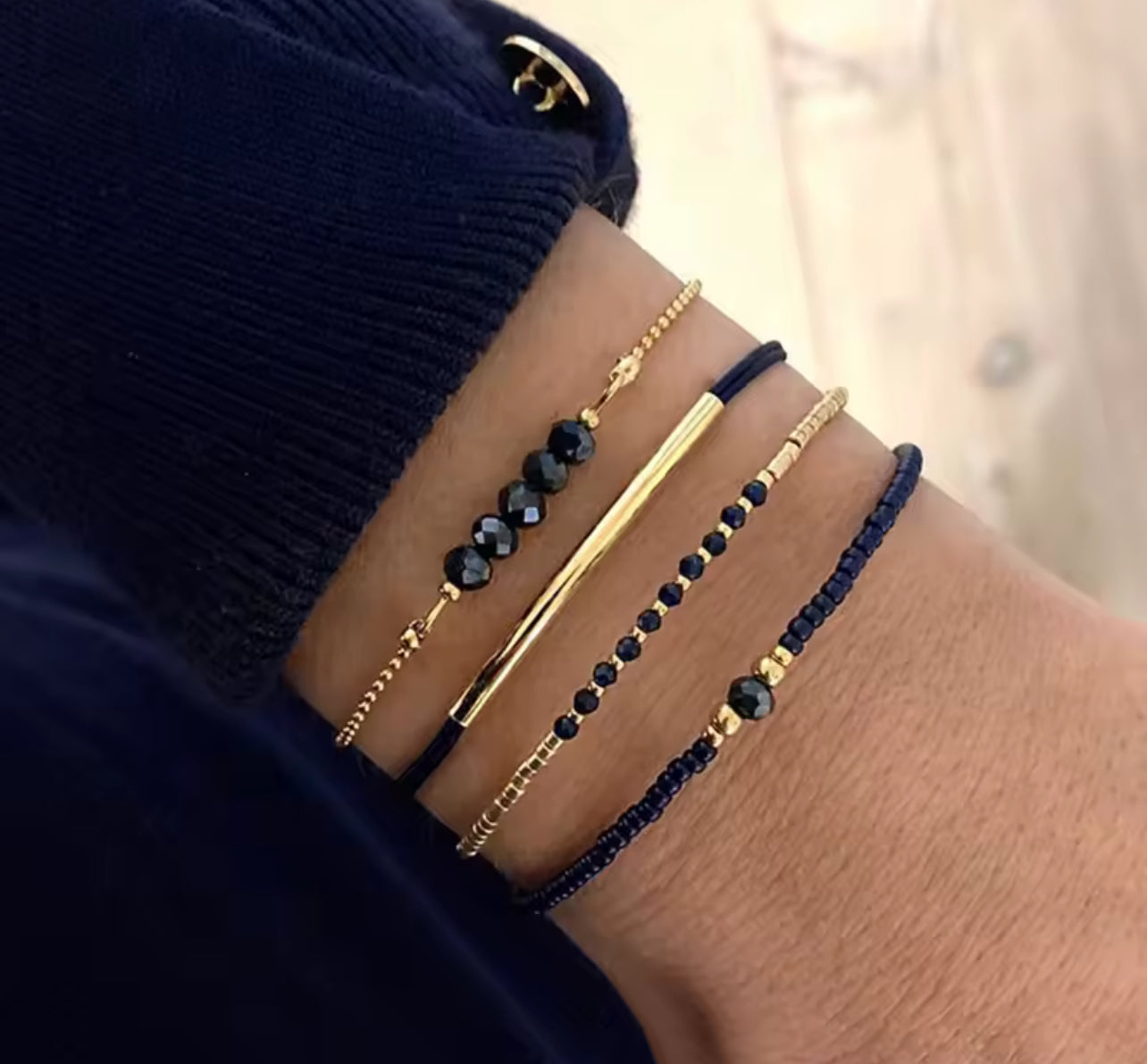 Bijoux ensemble de bracelet noir doré avec perle 30