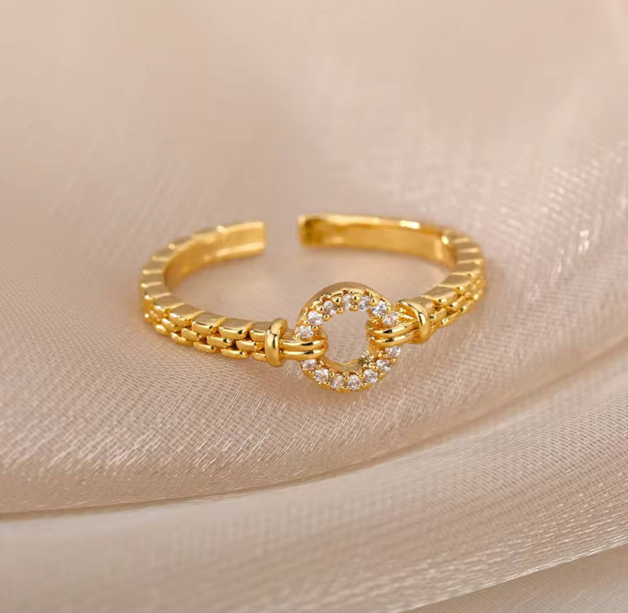 Bijoux bague doré ronde avec cristaux blanc 4