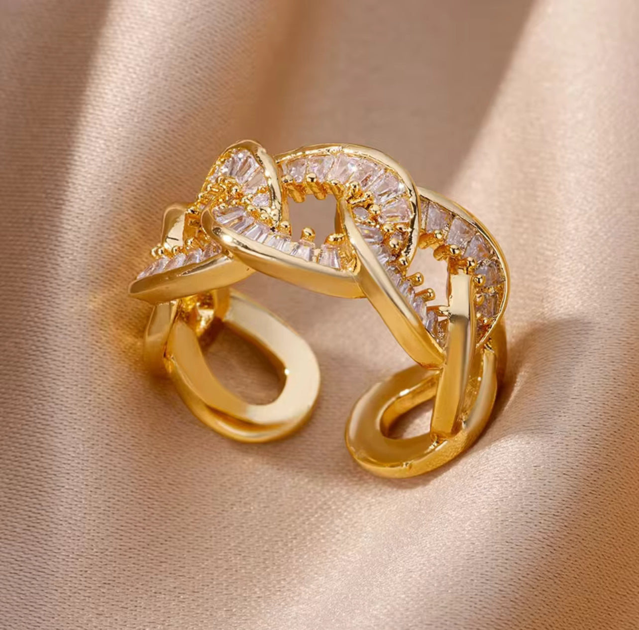 Bijoux bague doré torsadé avec cristaux Laura 7